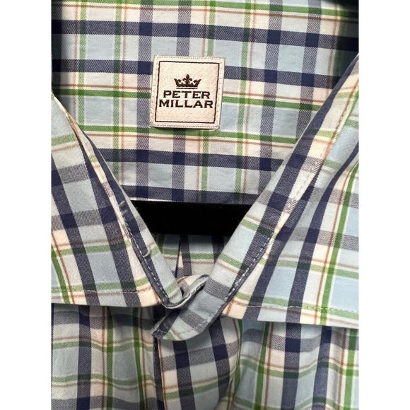 Peter Millar Men’s Shirt 2XL XXL Blue Navy Green Plaid Button Down Long Sleeve - Picture 2 of 7